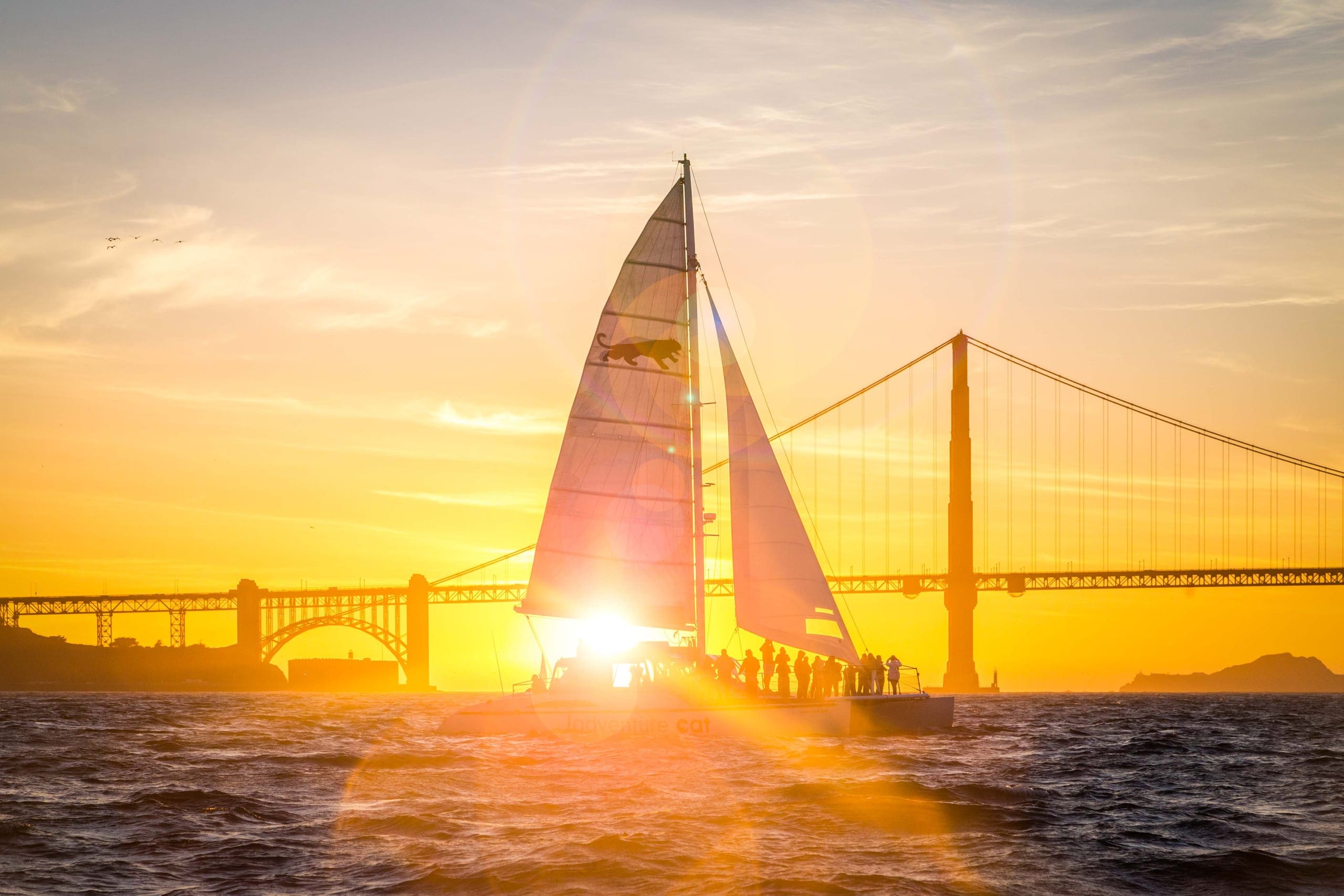 Sunset catamaran cruise in the San Francisco bay